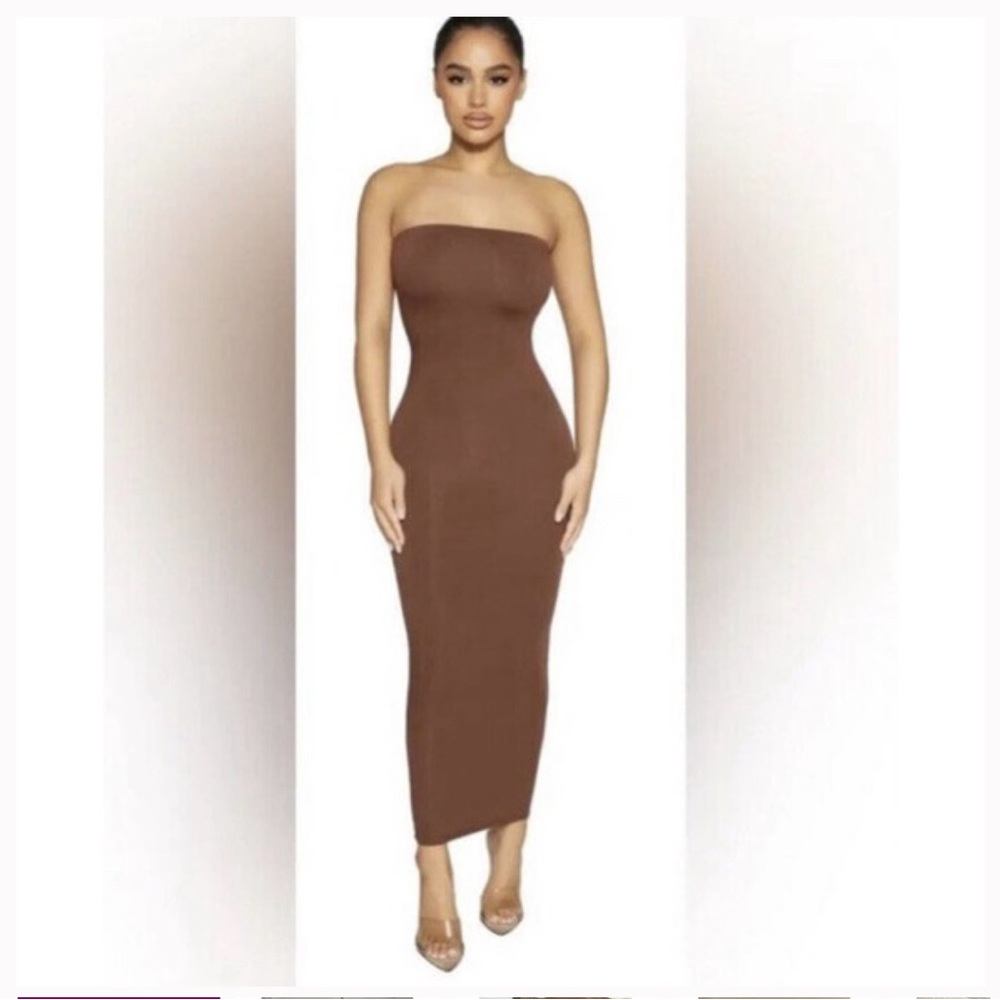 Naked wardrobe brown midi tube dress